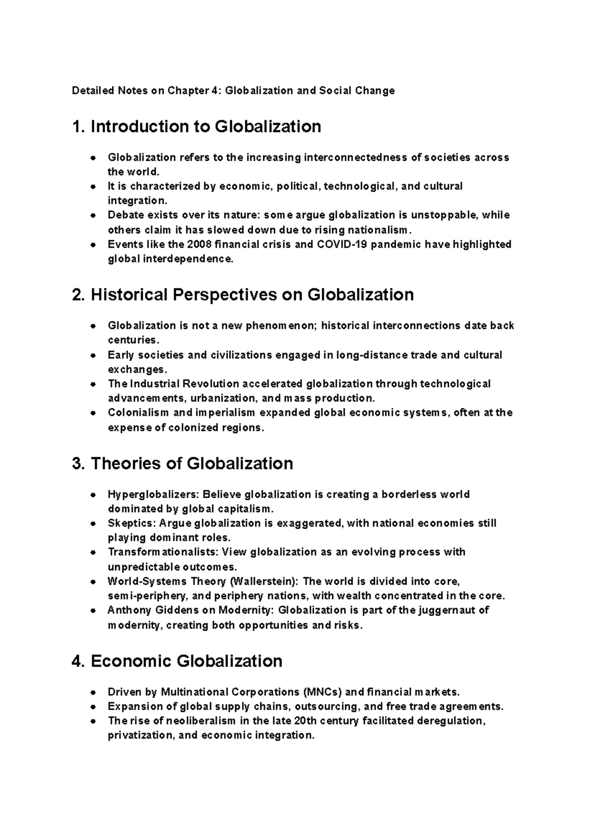 Detailed Notes on Chapter 4: Globalization & Social Change (SOC 101 ...