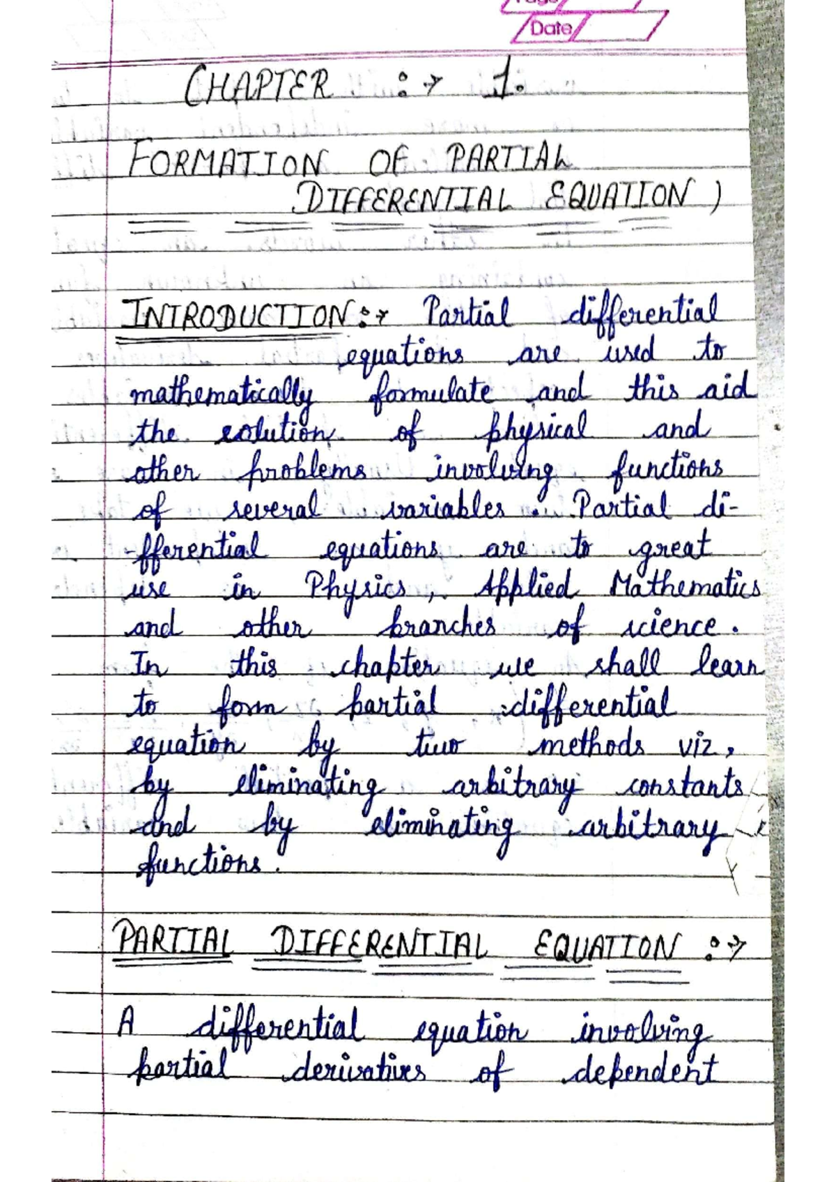 Bsc 3rd partial differential equations math - Date CHAPTER : 1 ...