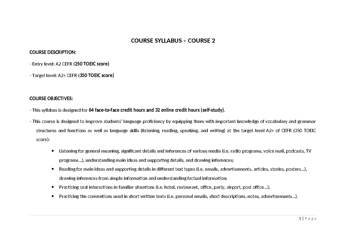 E2 Syllabus - Comprehensive Course Overview for Beginners - Studocu