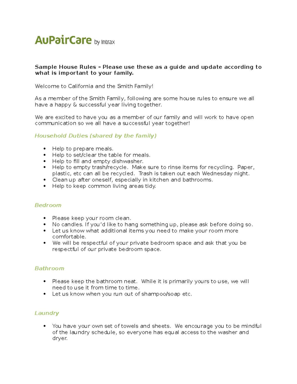 Sample House Rules 2021 - Sample House Rules – Please use these as a ...