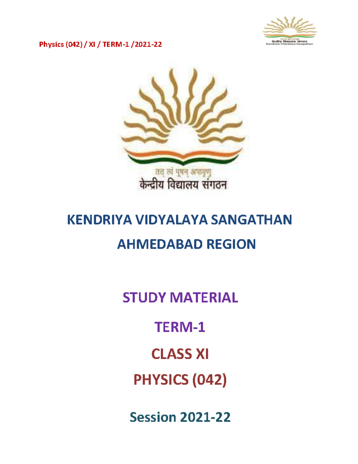 Class XI Physics NCERT Study Material - Term 1 (Physics 042) - Studocu