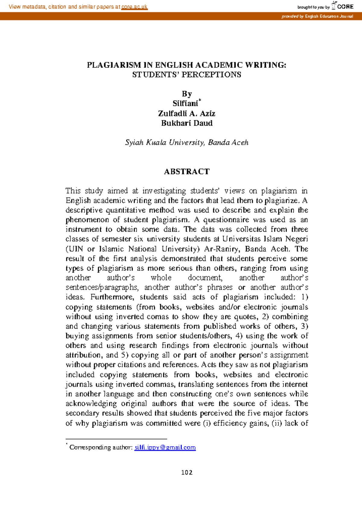 Perceptions of Plagiarism in English Academic Writing: A Study of UIN ...