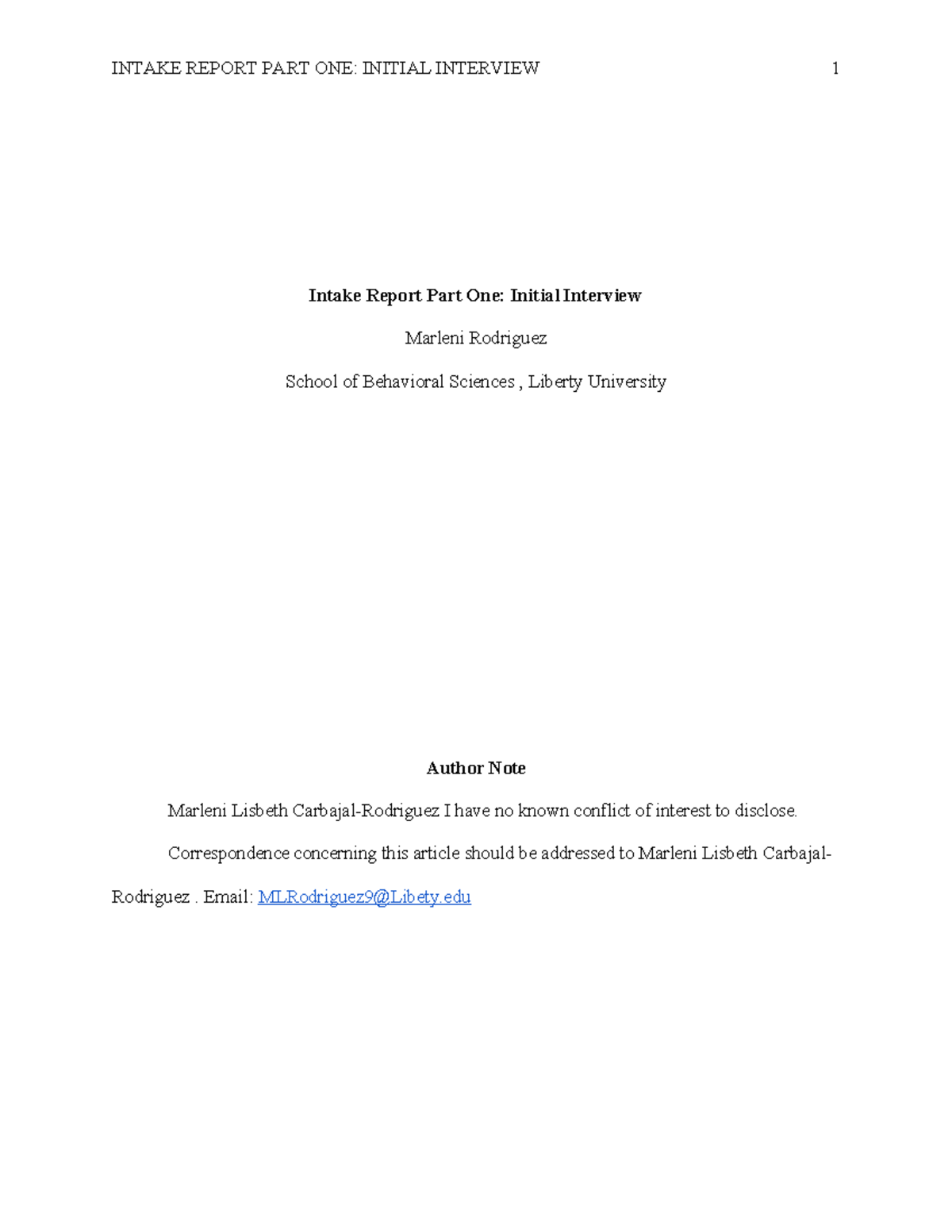 Intake Report Part One: Initial Interview Assignment (BHS 101) - Studocu