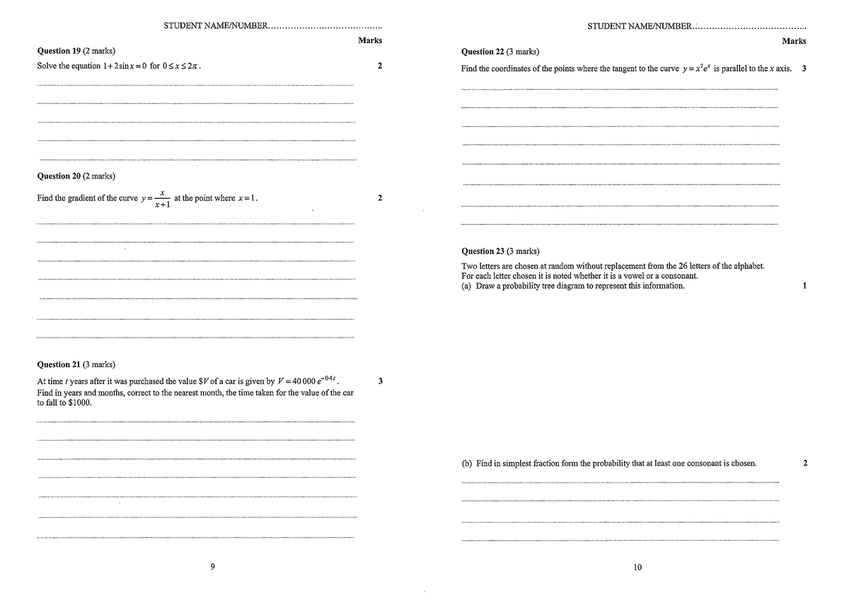 Mathematics Advanced - HSC Preliminary Exam Paper 2023 - Studocu