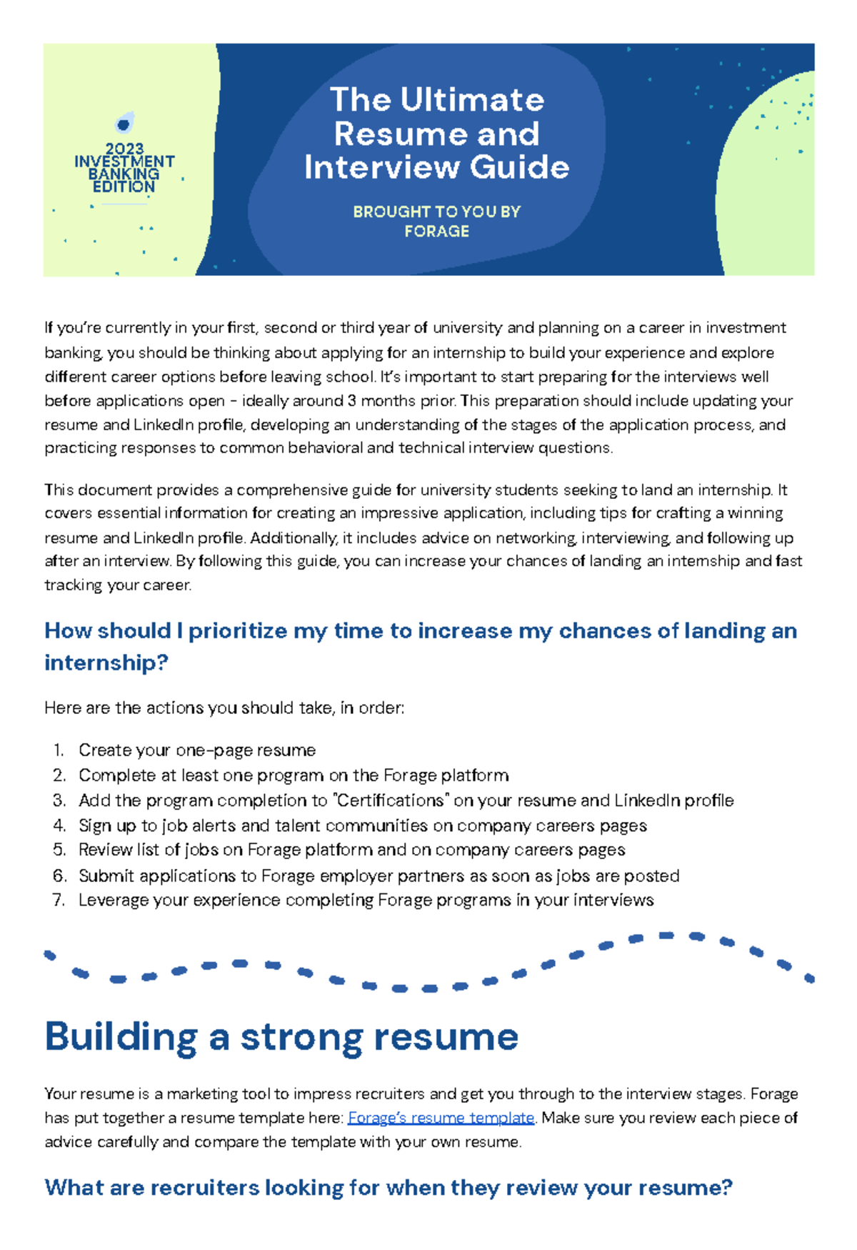 Investment Banking Internship Prep: Resume & Interview Guide 2023 - Studocu