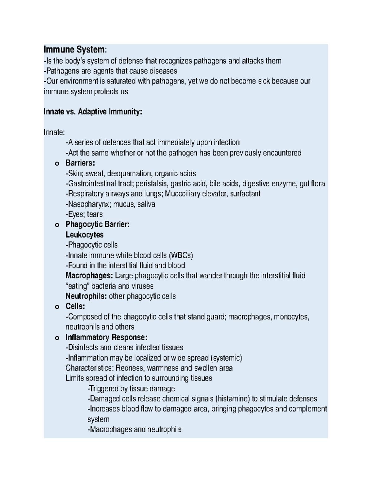 Immune System Overview - Lecture Notes 7 (BIO 101) - Studocu