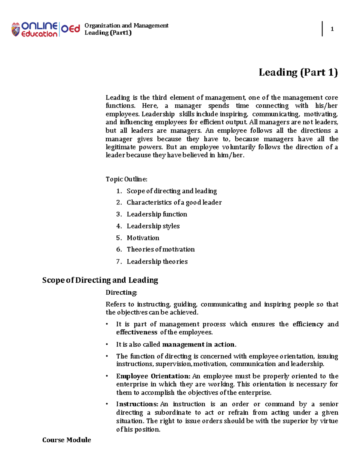 Week013 Leading 1 - lecture - Organization and Management Leading ...