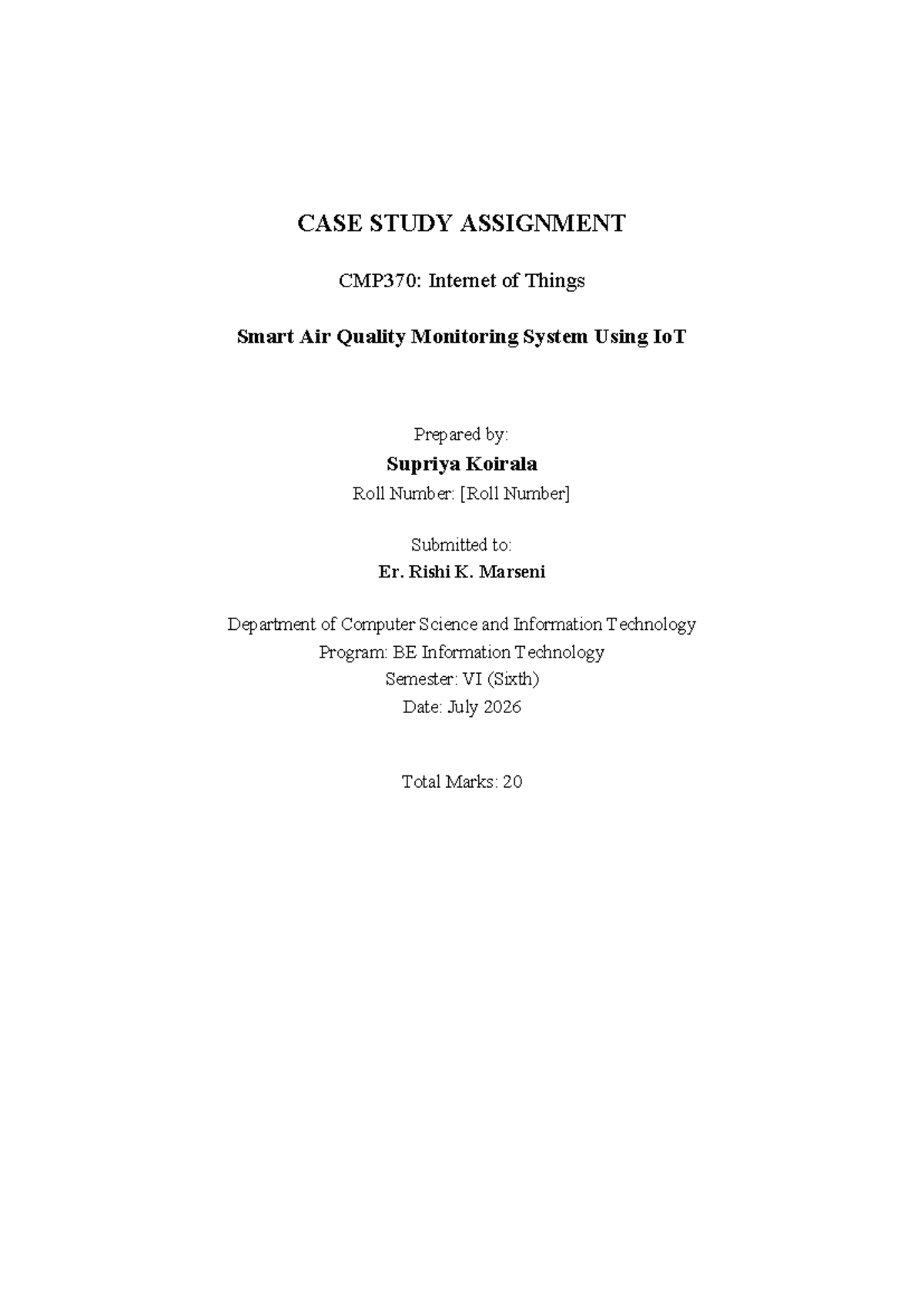 CASE STUDY CMP370: IoT-Based Smart Air Quality Monitoring System - Studocu