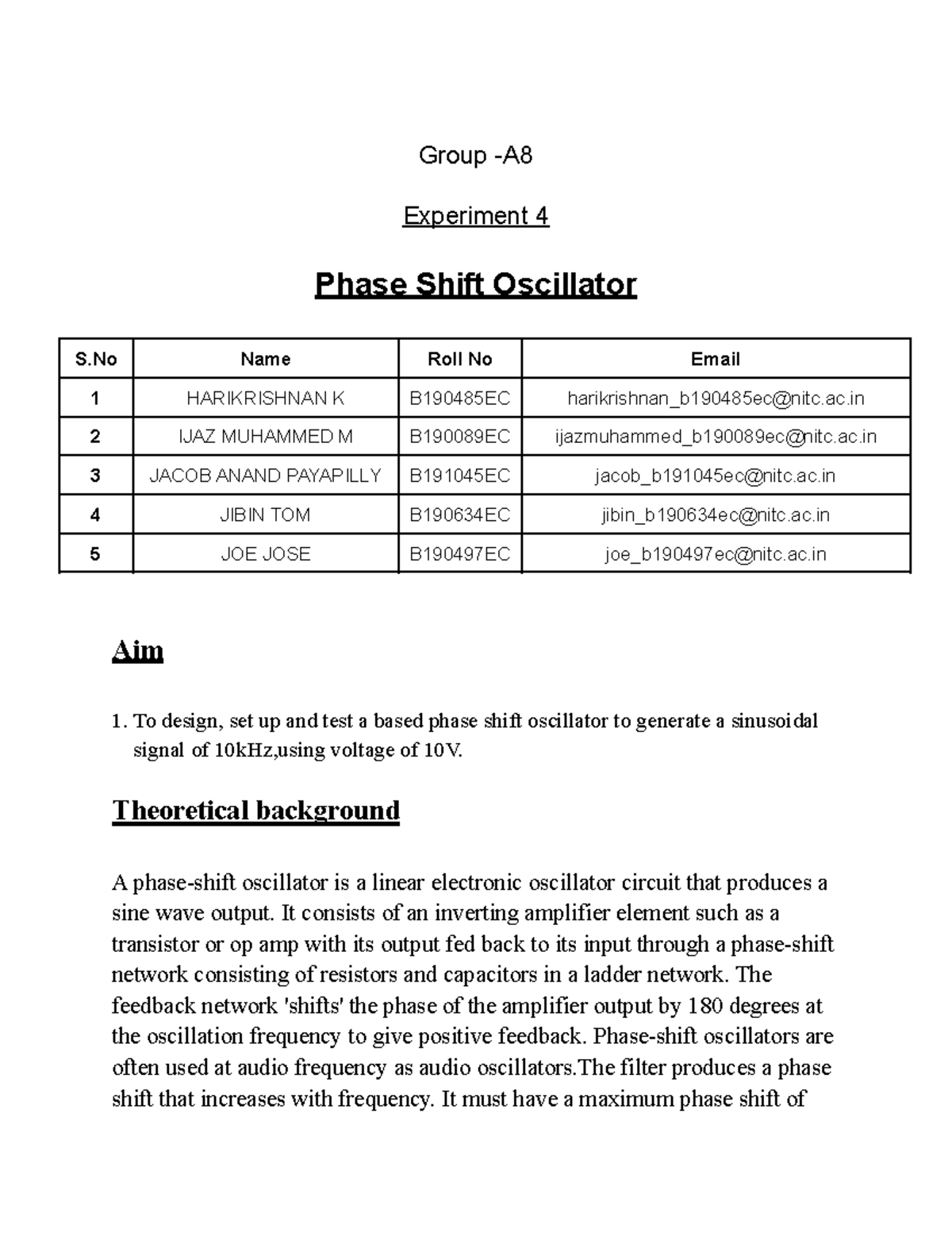 EC EXP4 - Lab Report on Phase Shift Oscillator Design and Testing - Studocu