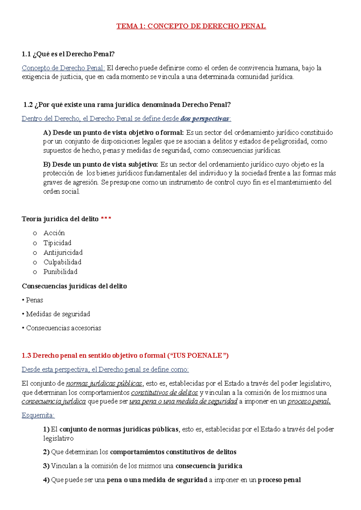 Apuntes de Derecho Penal - TEMA 1: Concepto y Fundamentos del Derecho ...