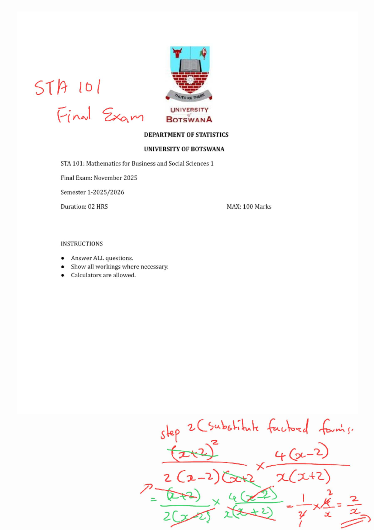 STA 101 Final Exam Review: Mathematics for Business and Social Sciences ...