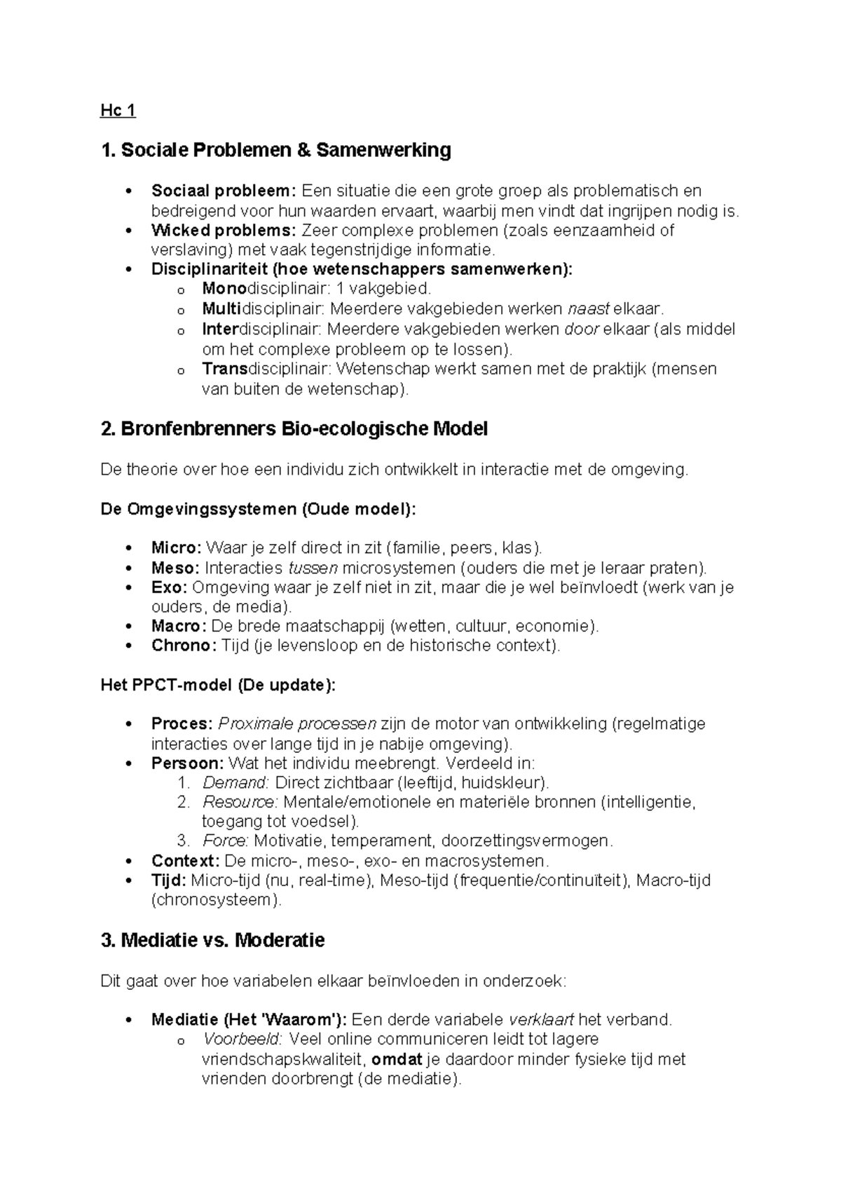 Overzicht HC 1: Sociale Problemen en Bronfenbrenners Model - Studeersnel