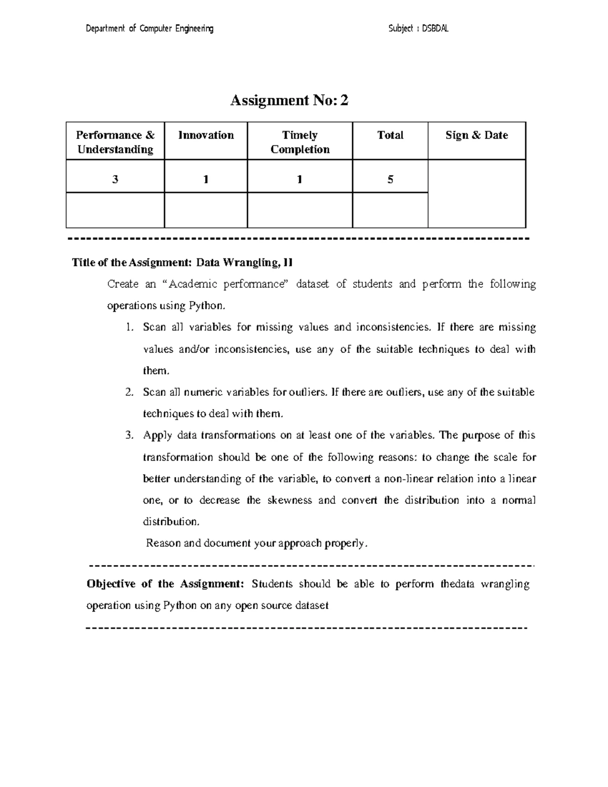 Dsbda Assignment No 1 - Data Science and Big Data Analysis - Group A ...