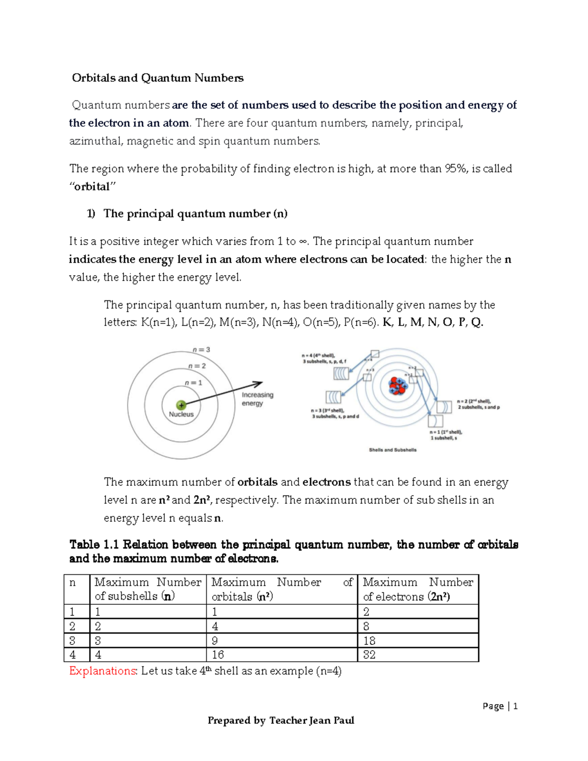 Quantum Numbers - Page | 1 Orbitals and Quantum Numbers Quantum numbers ...
