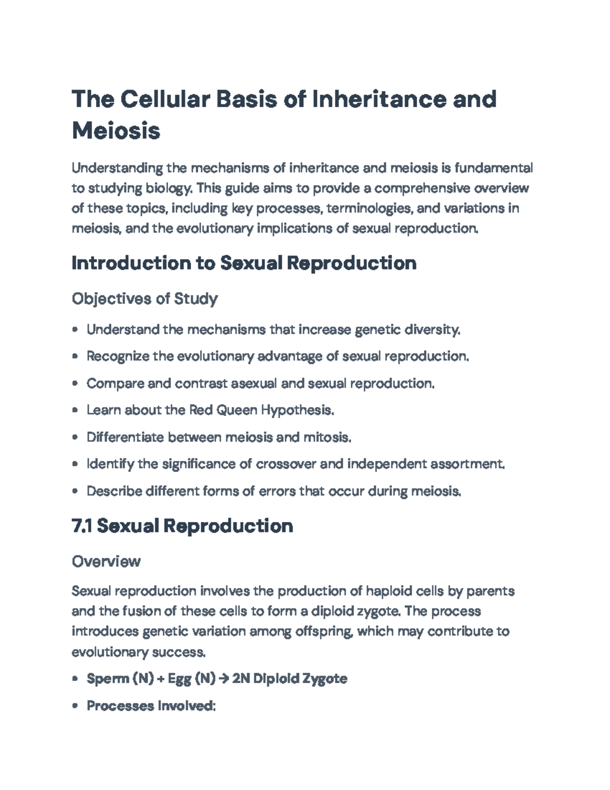 Mechanisms of Meiosis & Inheritance in Sexual Reproduction (BIO101 ...
