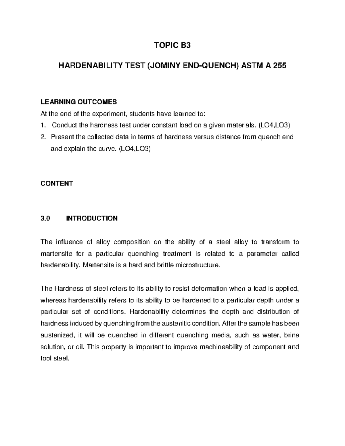 Hardenability Test (Jominy End-Quench) - ASTM A 255 Analysis - Studocu