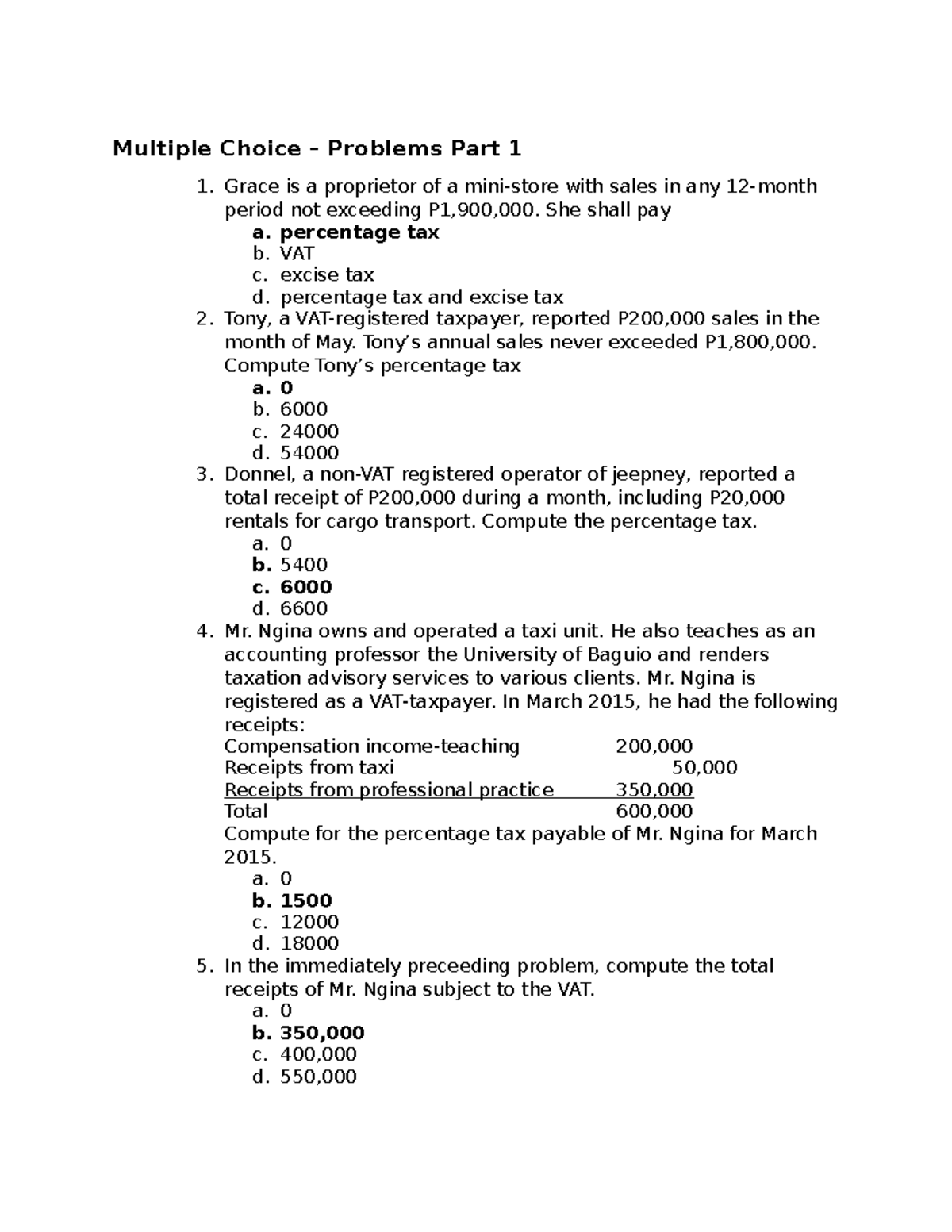 Chapter 5 Tbt - Lecture: Multiple Choice Problems on Taxation - Studocu