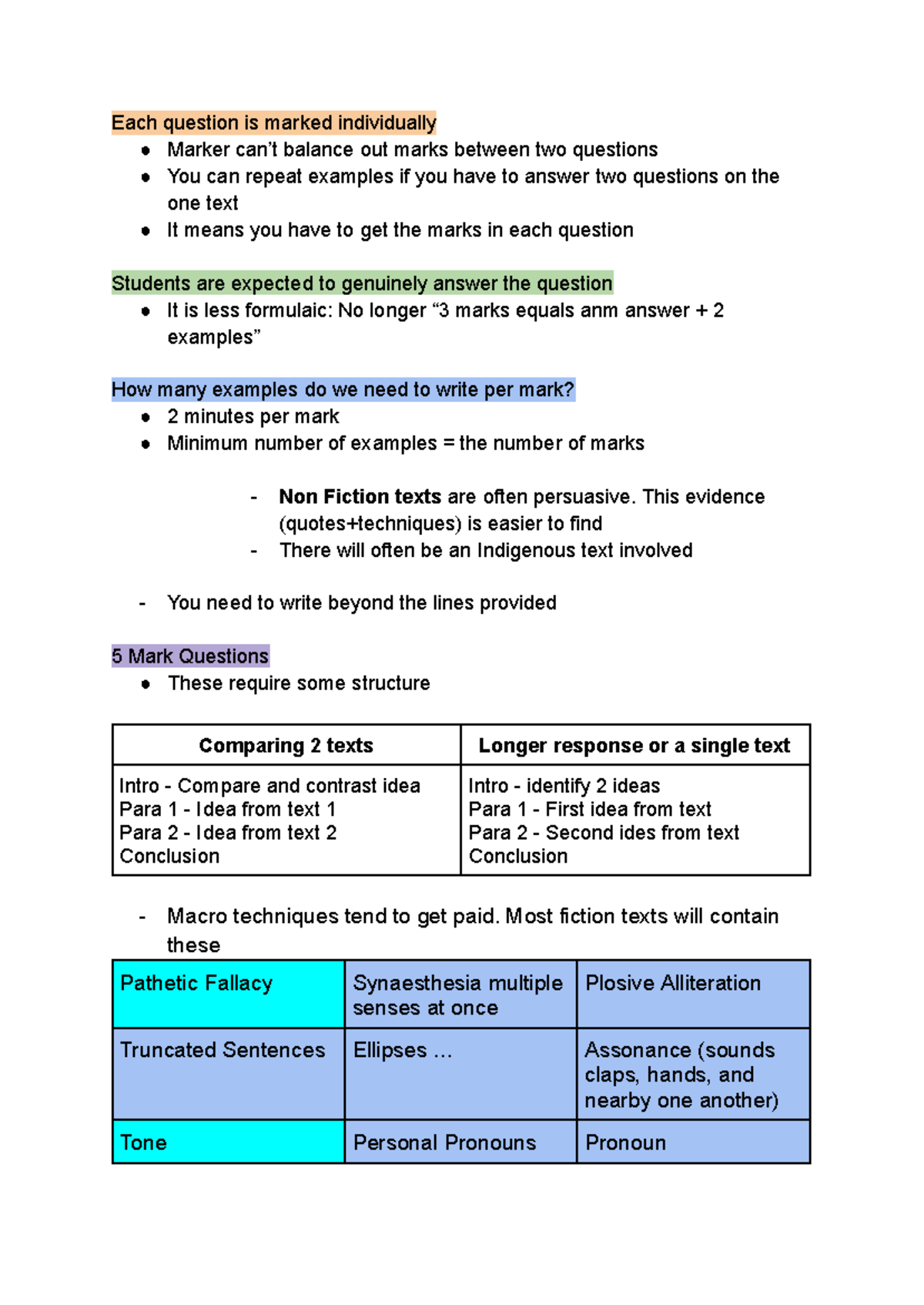 Section 1 Paper 1 English Cheat Sheet: Marking and Text Analysis - Studocu
