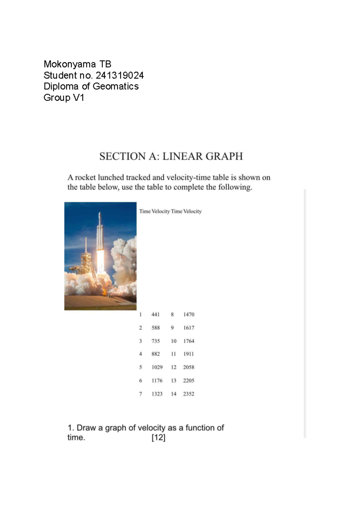 1BD09CA7 - Velocity vs Time Graph Analysis for Rocket Acceleration ...
