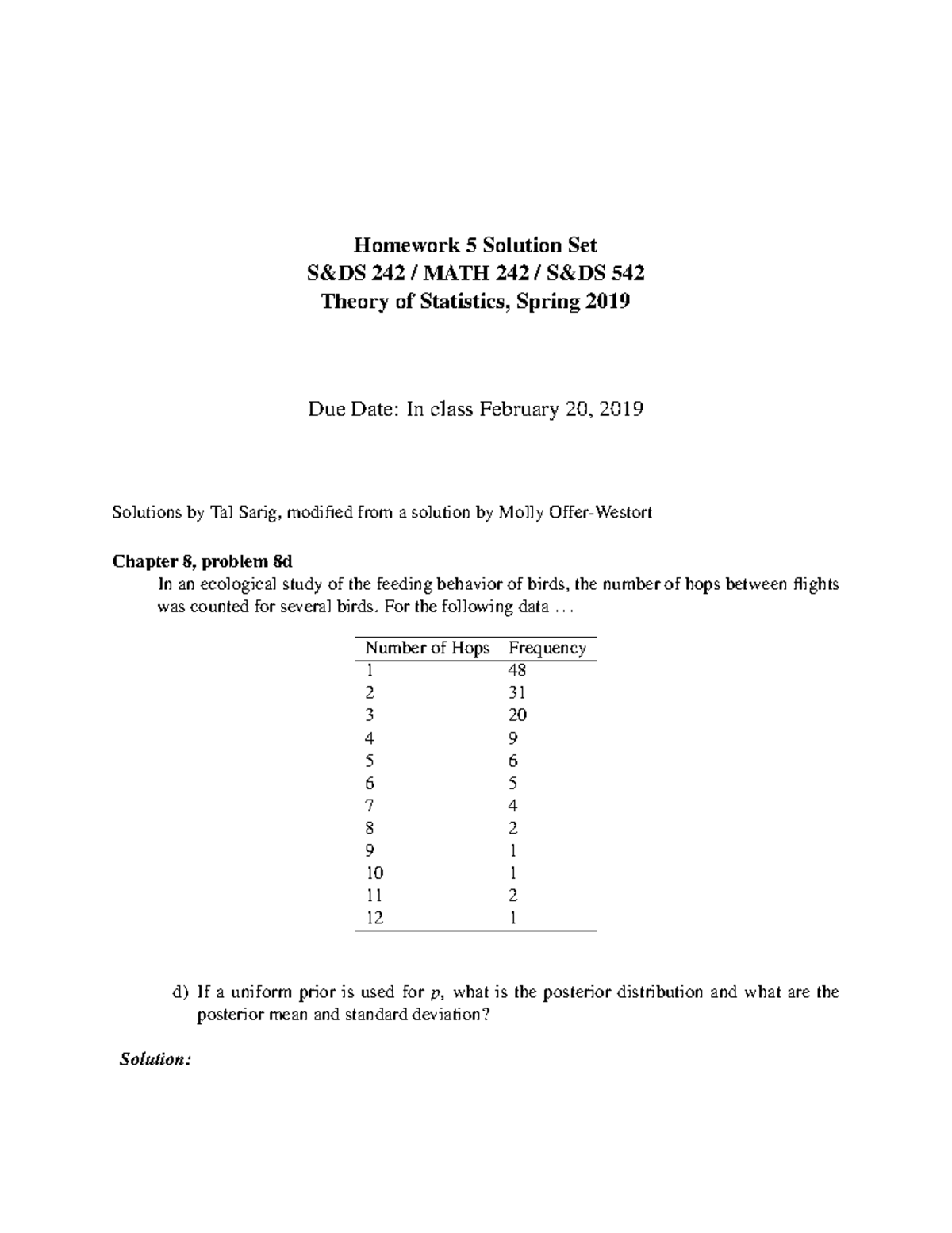 SDS242 Homework 5 Solutions - Theory of Statistics Spring 2019 - Studocu