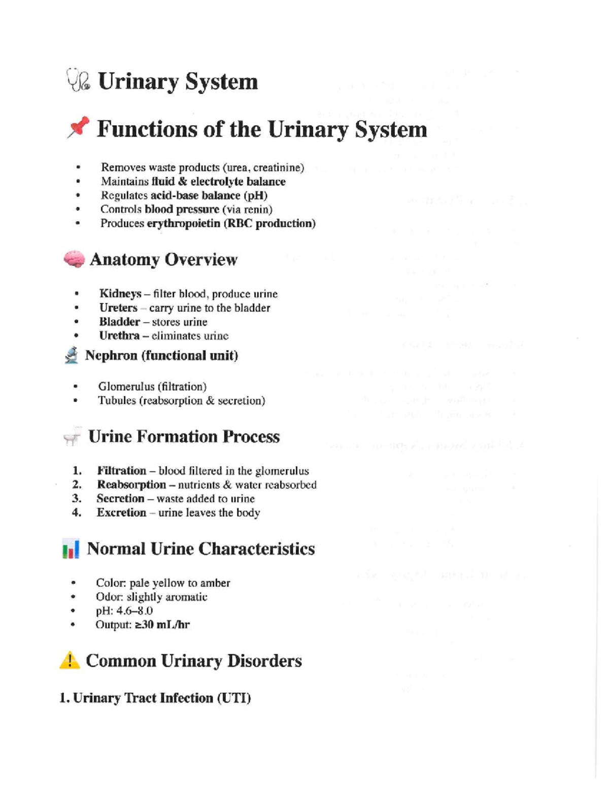 Urinary System Functions & Disorders - LPN Study Guide - Studocu