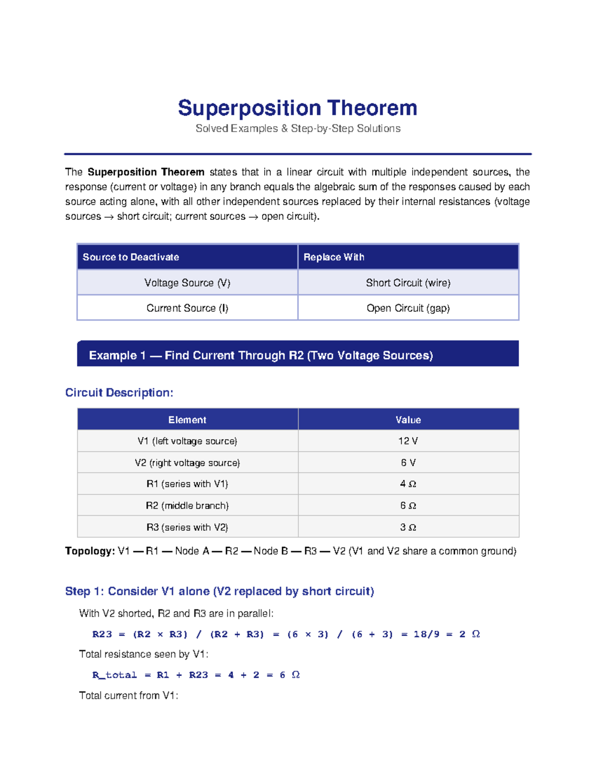 Superposition Theorem Examples: Solved Problems in Circuit Analysis ...