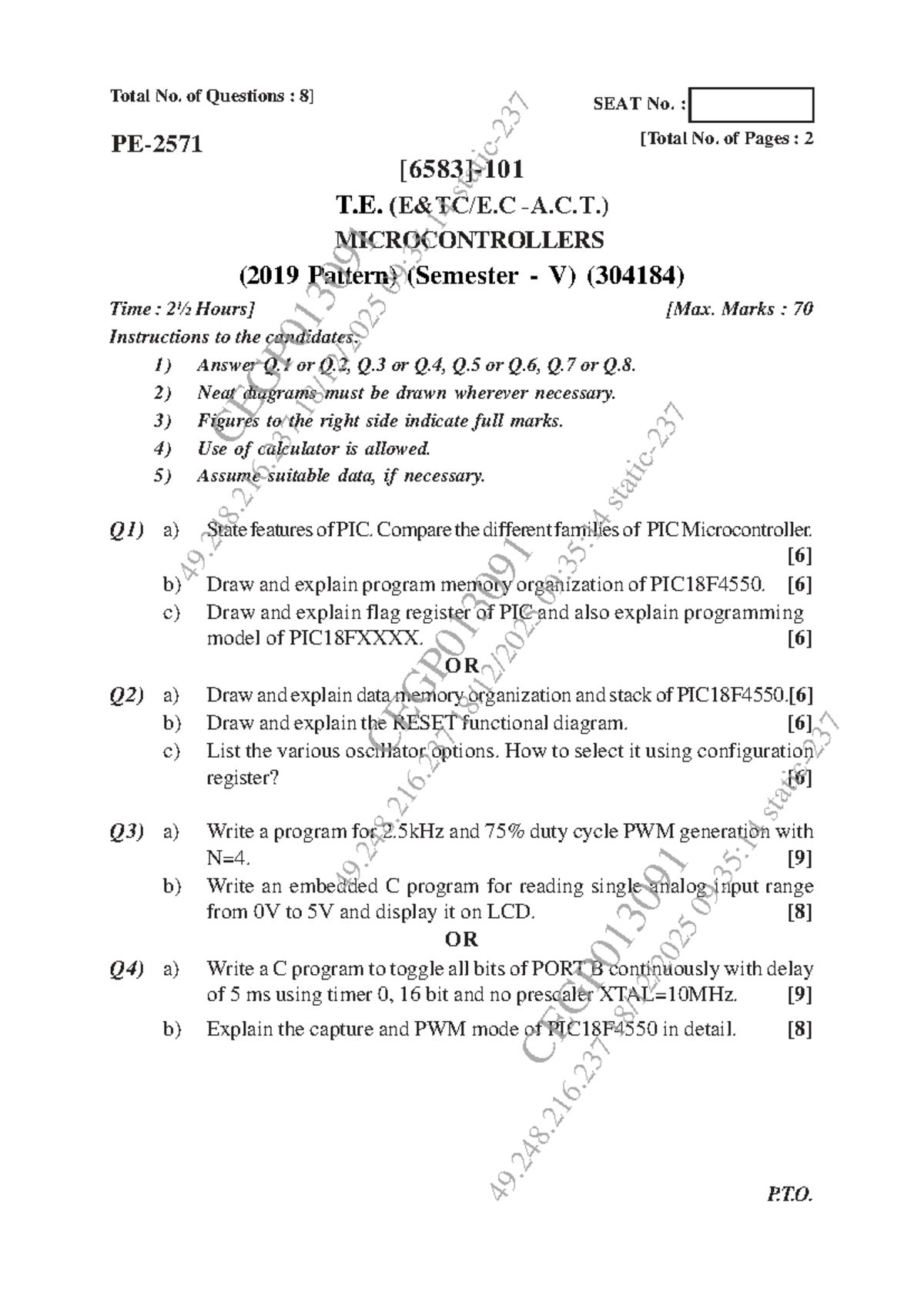 T.E. Microcontrollers (304184) Final Exam Nov-Dec 2025 Guide - Studocu