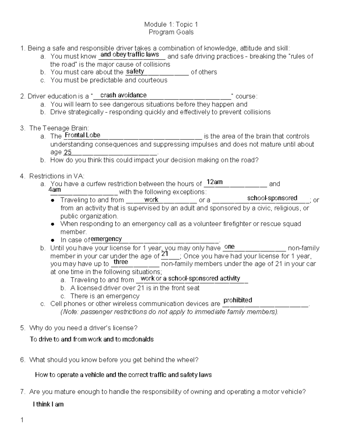M1 Topic 1 Wk Book (3)-1 - English documents - Program Goals 1. Being a ...