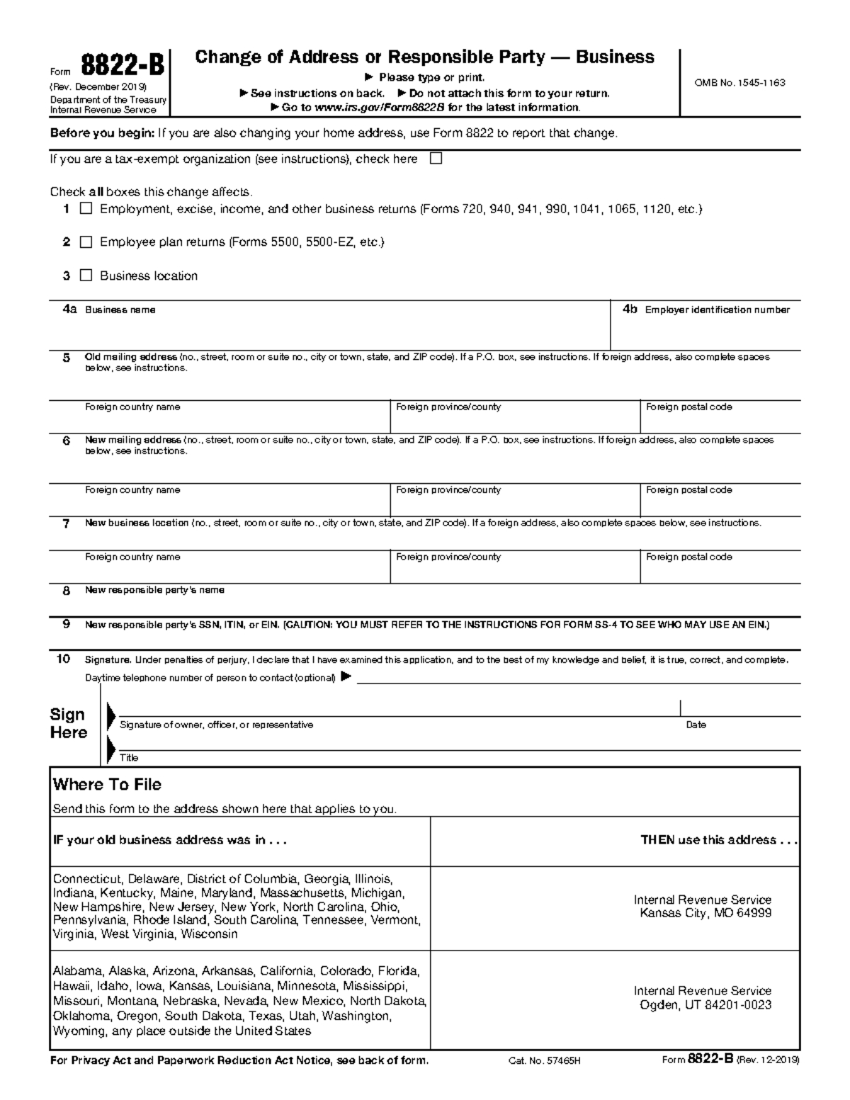 Form 8822-B: Change of Address or Responsible Party for Businesses ...