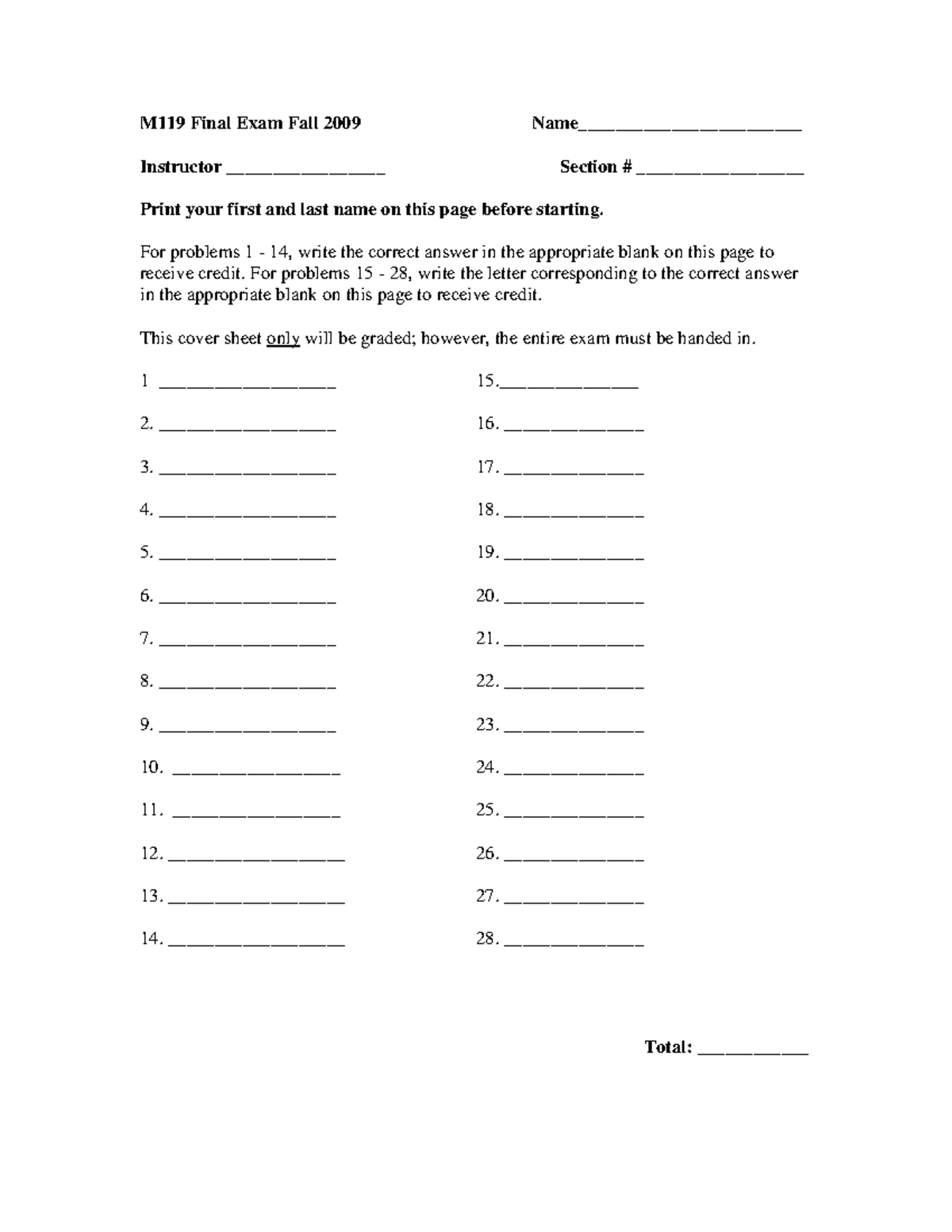 M119+-+Sample+Final+Exam+from+Fall+2009 - M119 Final Exam Fall 2009 ...