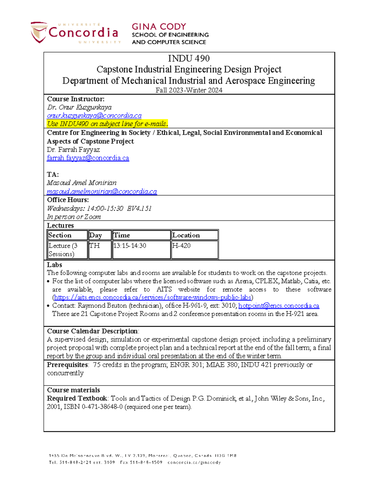 INDU 490 Capstone Project Guidelines: Industrial Engineering Design ...