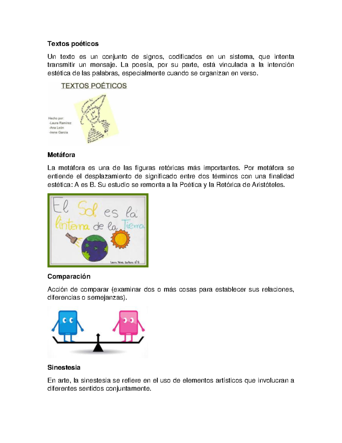 Textos Poéticos: Metáfora, Comparación y Sinestesia - Studocu