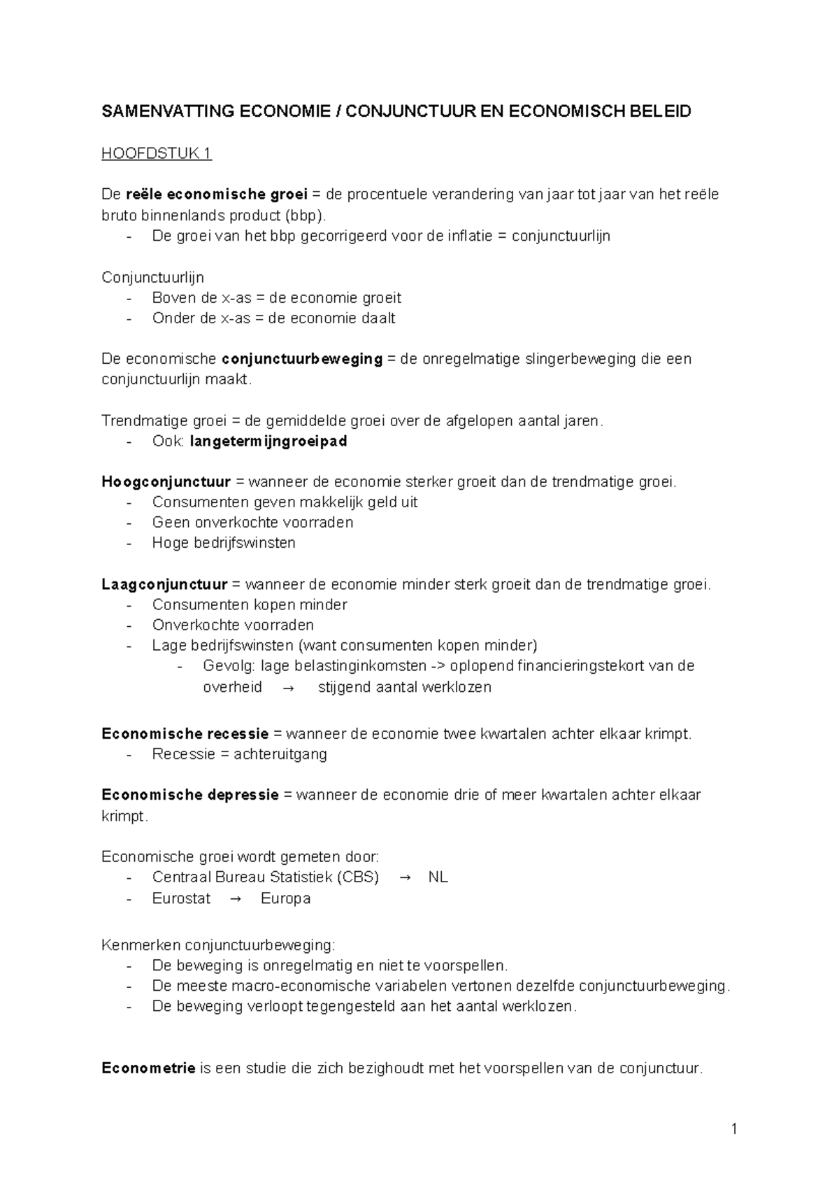 Samenvatting Economie V6 - Conjunctuur en Economisch Beleid - Studeersnel