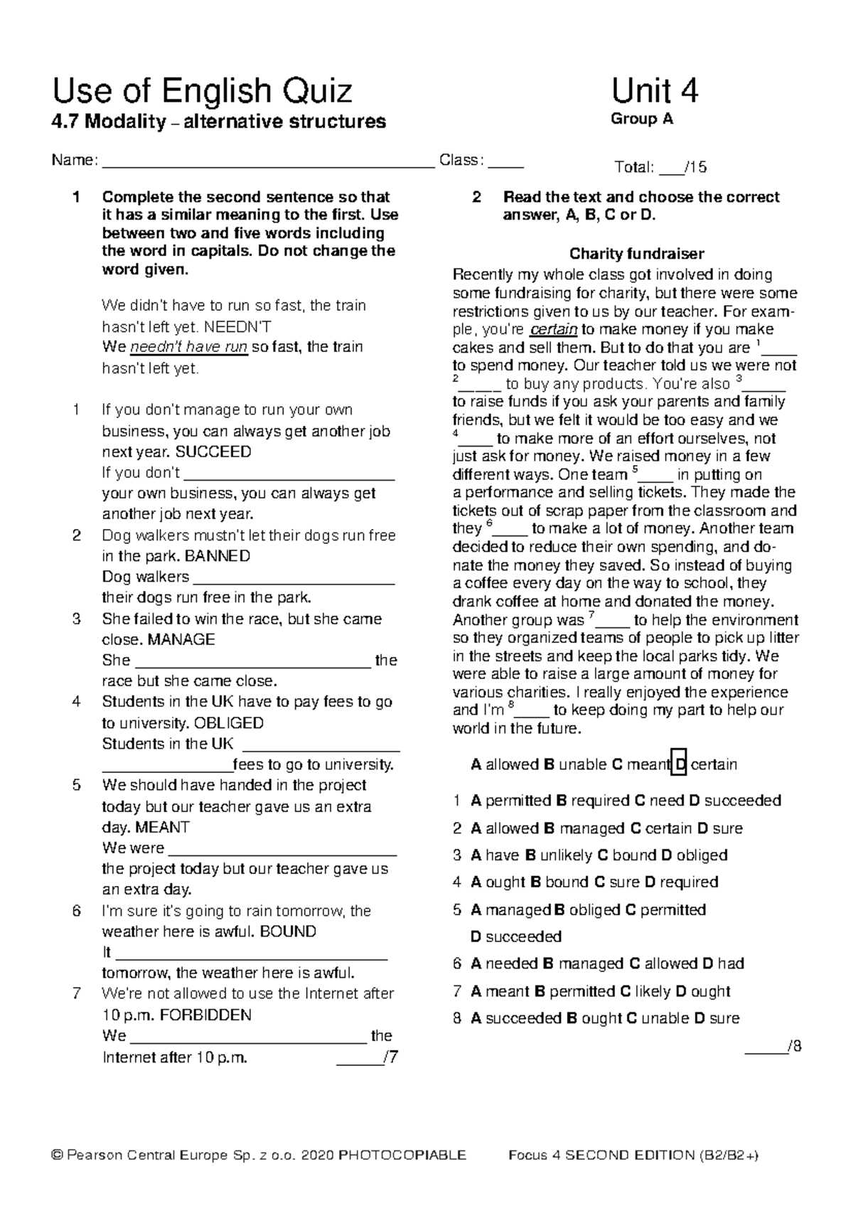 Focus 4 2E Use-of-English Quiz Unit 4 Group A Answer Key - Studocu