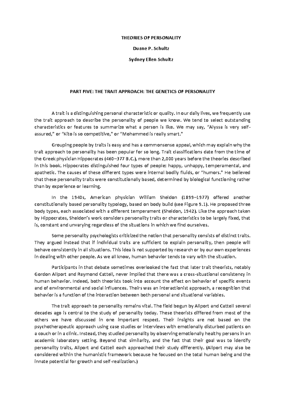 Theories of Personality chapter 9 Gordon Allport - THEORIES OF ...