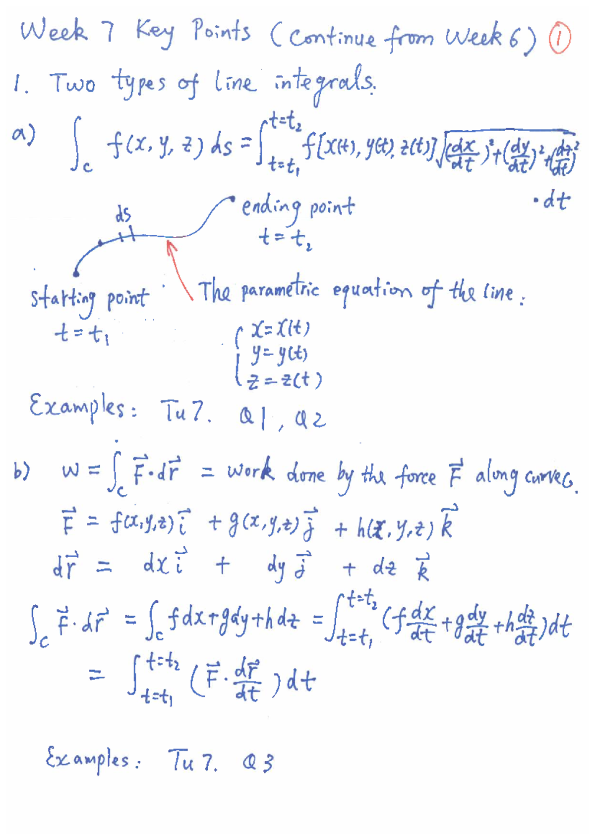 Week 7 Key Points - Line Integrals and Double Integrals - XZM - Studocu
