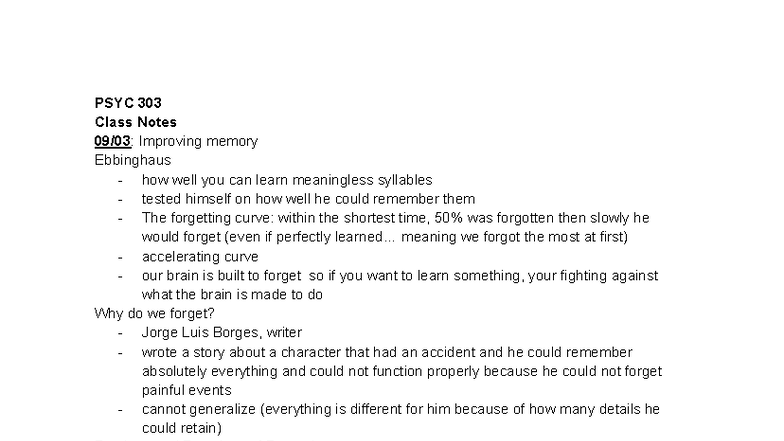 PSYC 303-2 Lecture Notes: Memory Improvement Techniques and Theories ...