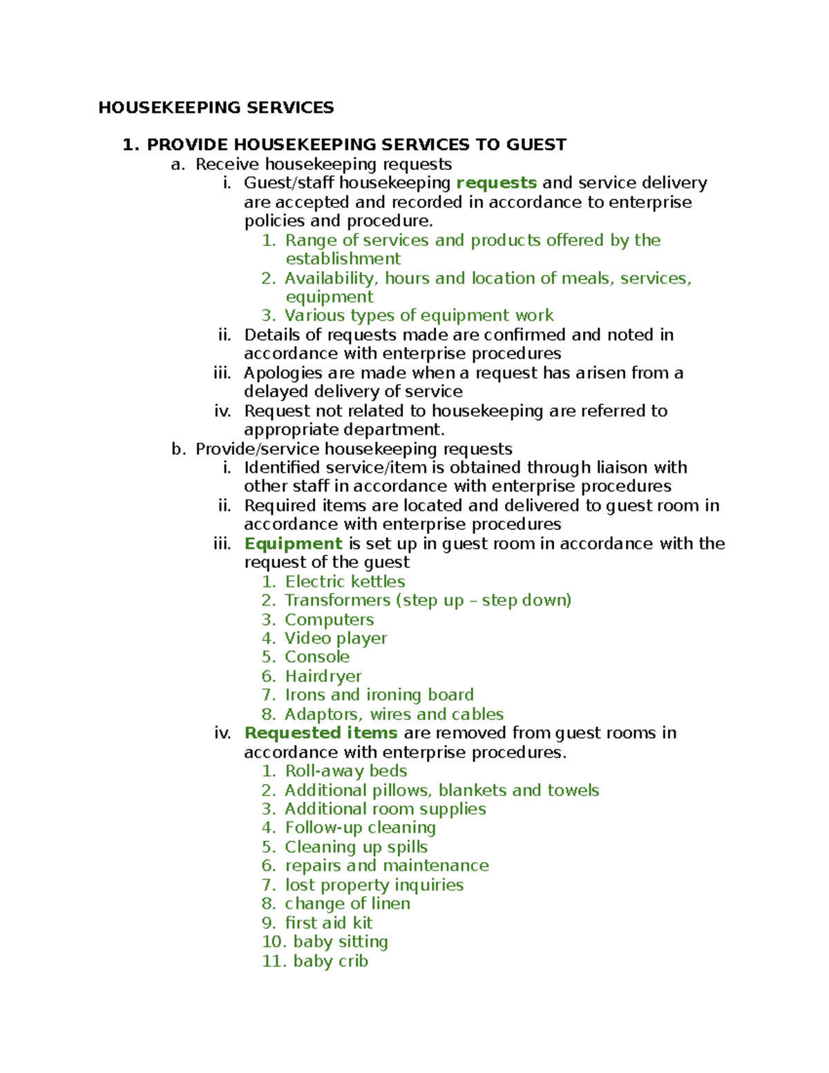 Housekeeping Services Training: Comprehensive Guide for Staff - Studocu