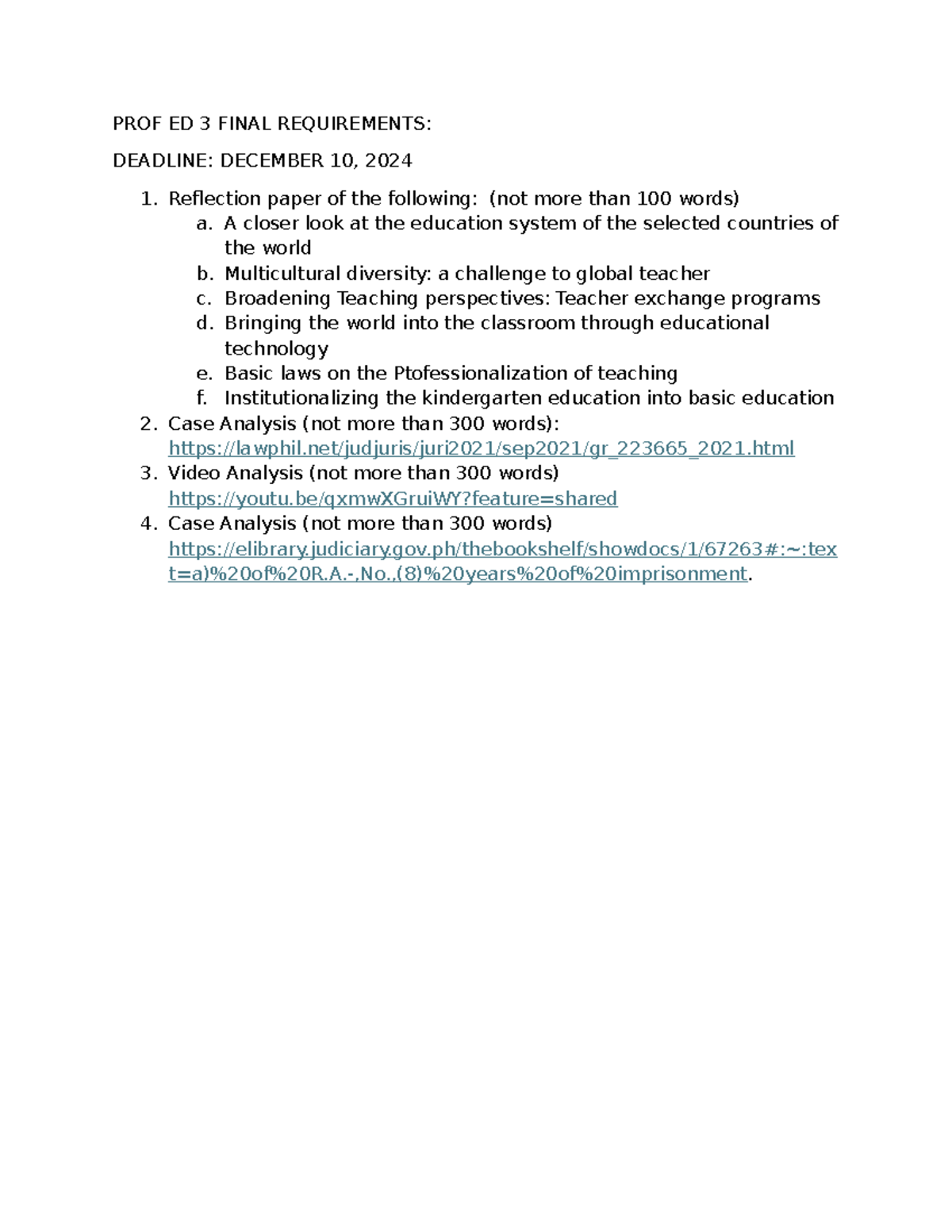 Prof Ed 3 Final requirements - PROF ED 3 FINAL REQUIREMENTS: DEADLINE ...