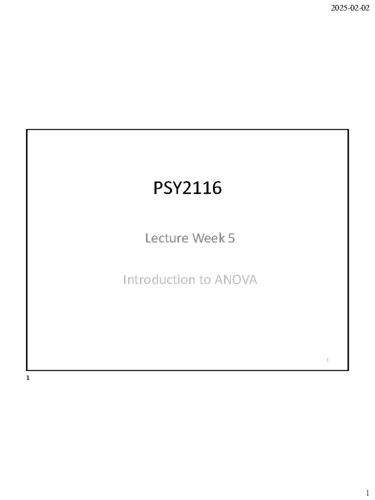 Lecture Week 5 - Introduction to ANOVA Concepts and Applications - Studocu