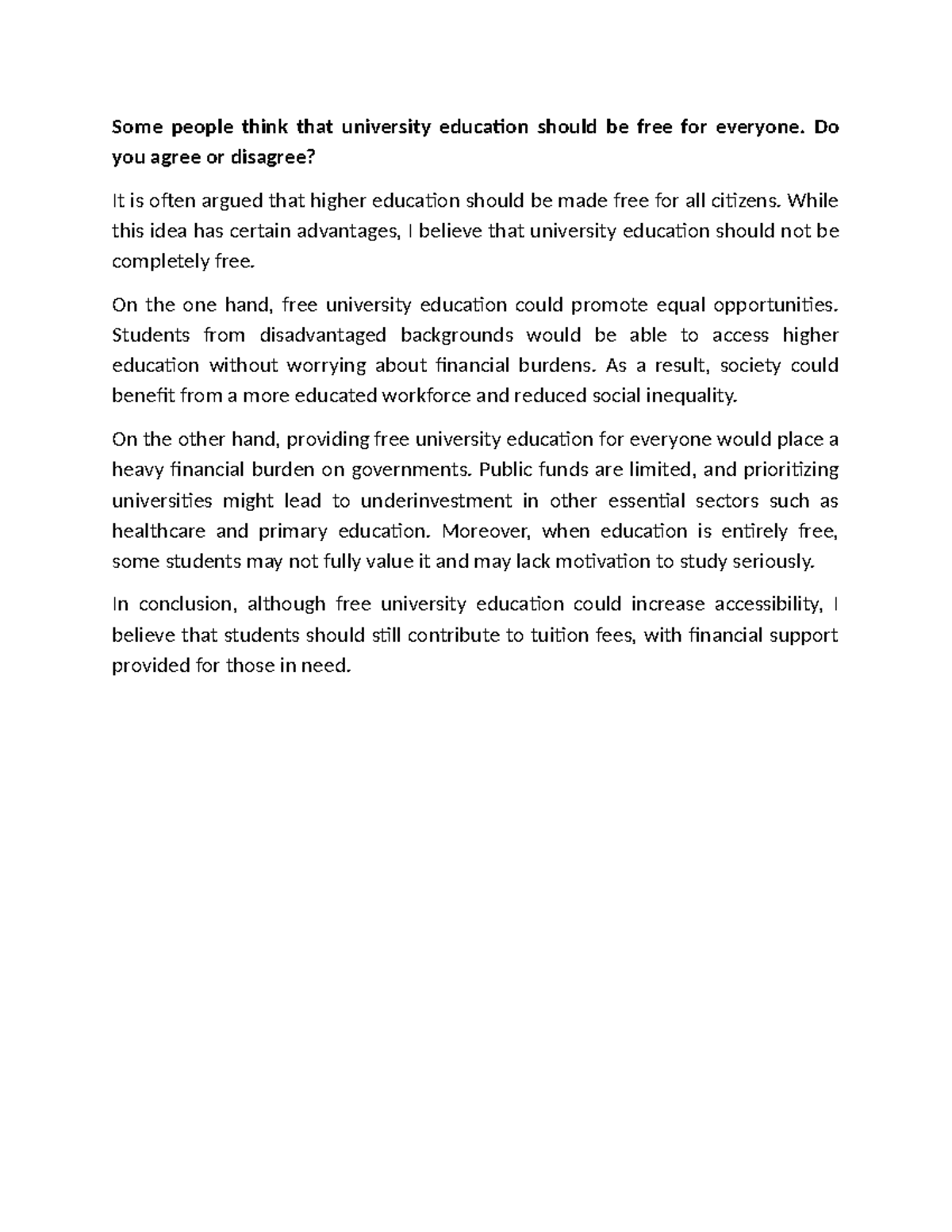 University Education: Should It Be Free for All? - IELTS Writing - Studocu