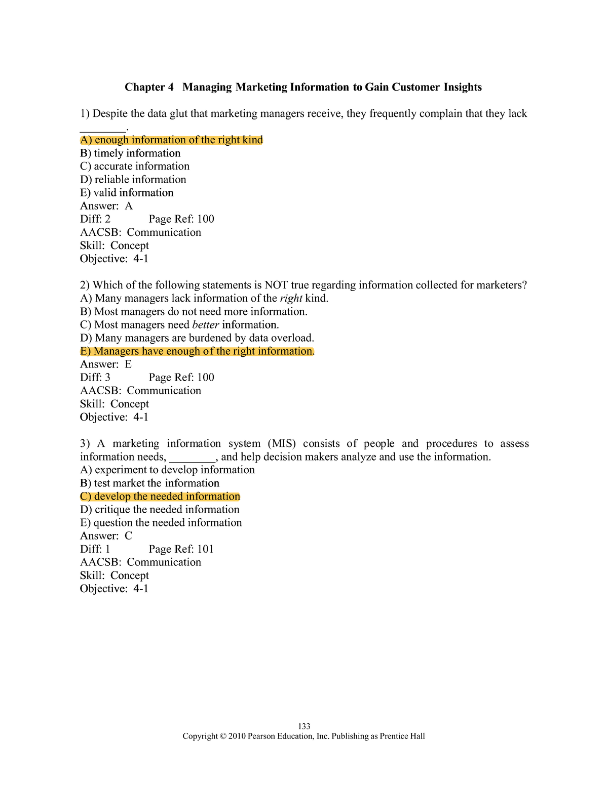 Principles of Marketing MKTG 301 Chapter 4 Test Bank Answers - Studocu