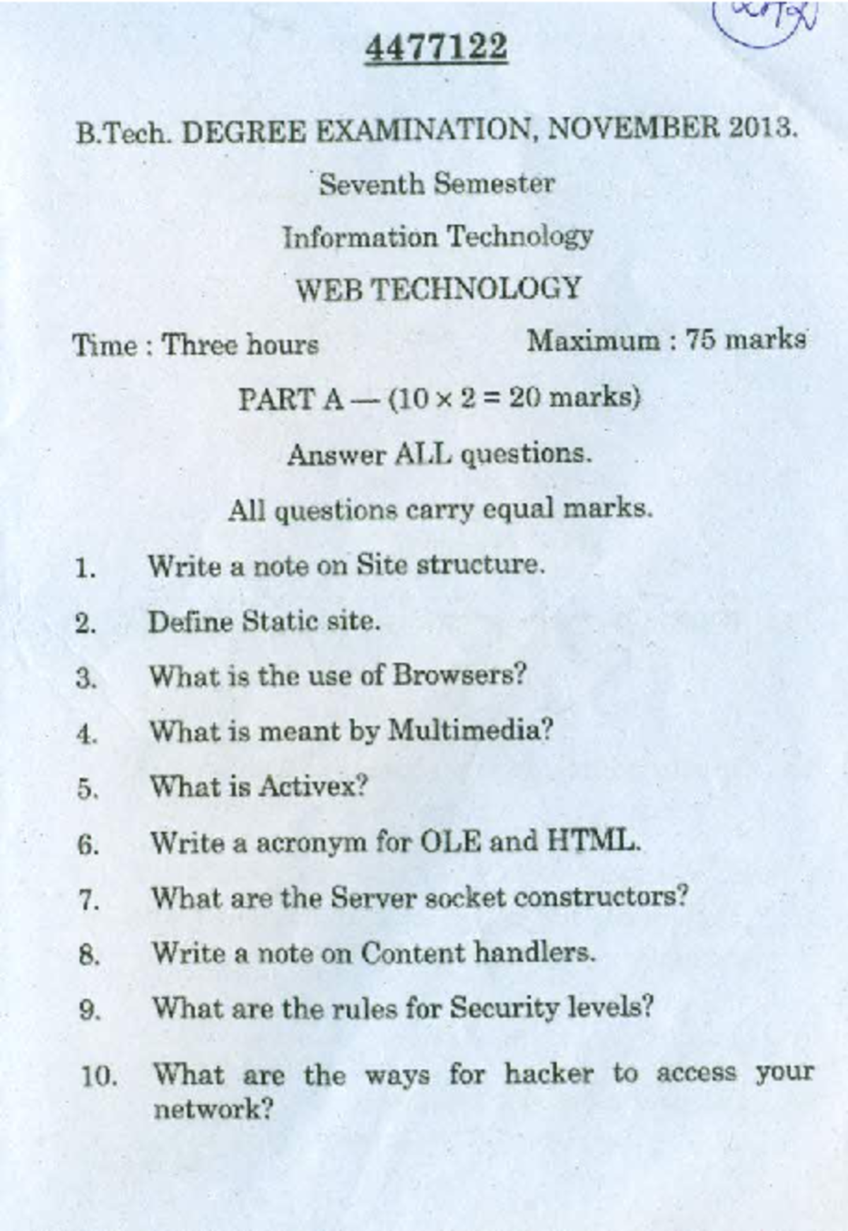 XTX 4477122 B. .Tech. Final Exam Notes: Web Technology - Nov 2013 - Studocu