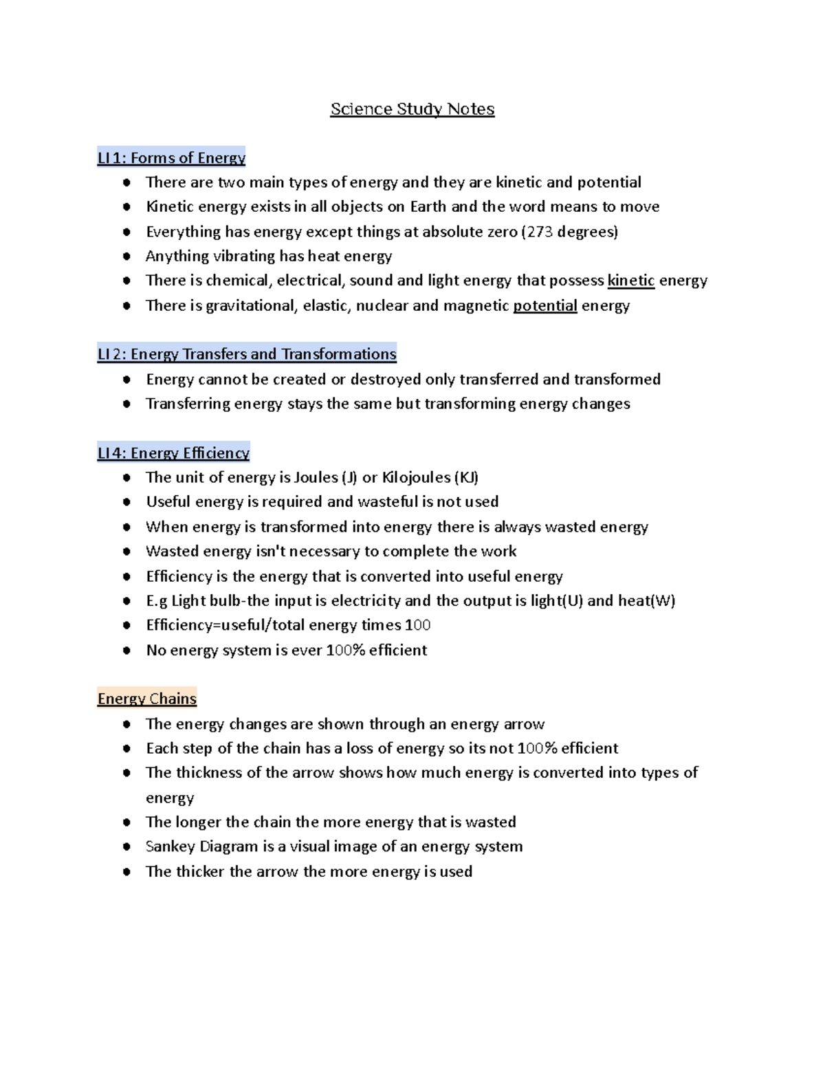 Science Study Notes Semester 1 - Science Study Notes LI 1: Forms of ...