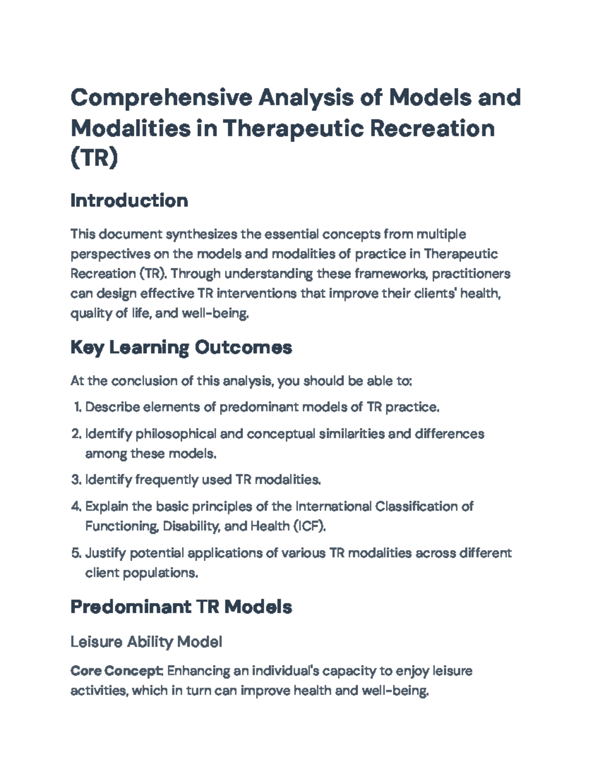 Comprehensive Overview of TR Models & Modalities for Effective Practice ...