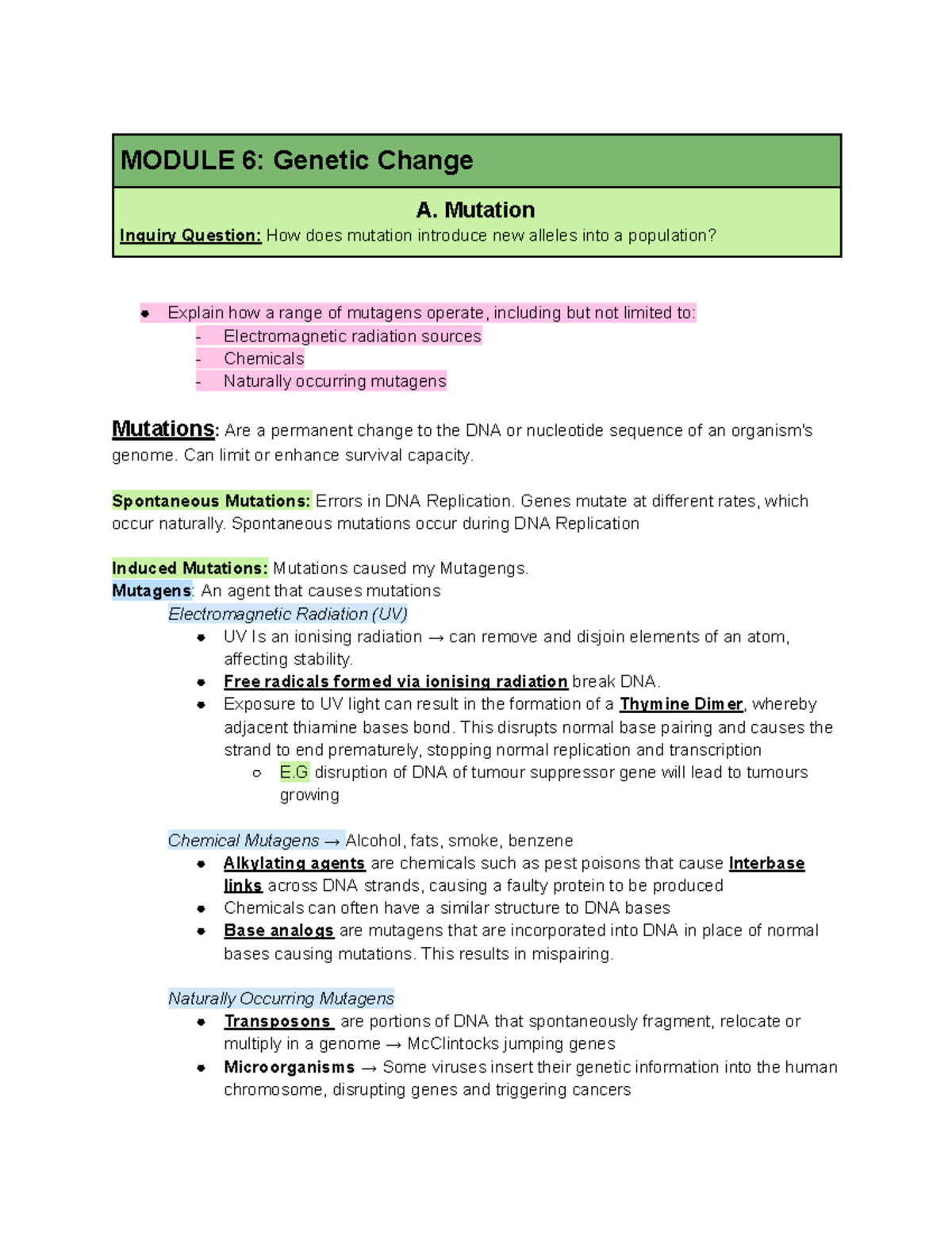 Module 6 HSC Biology Notes: Genetic Change & Biotechnology Insights ...