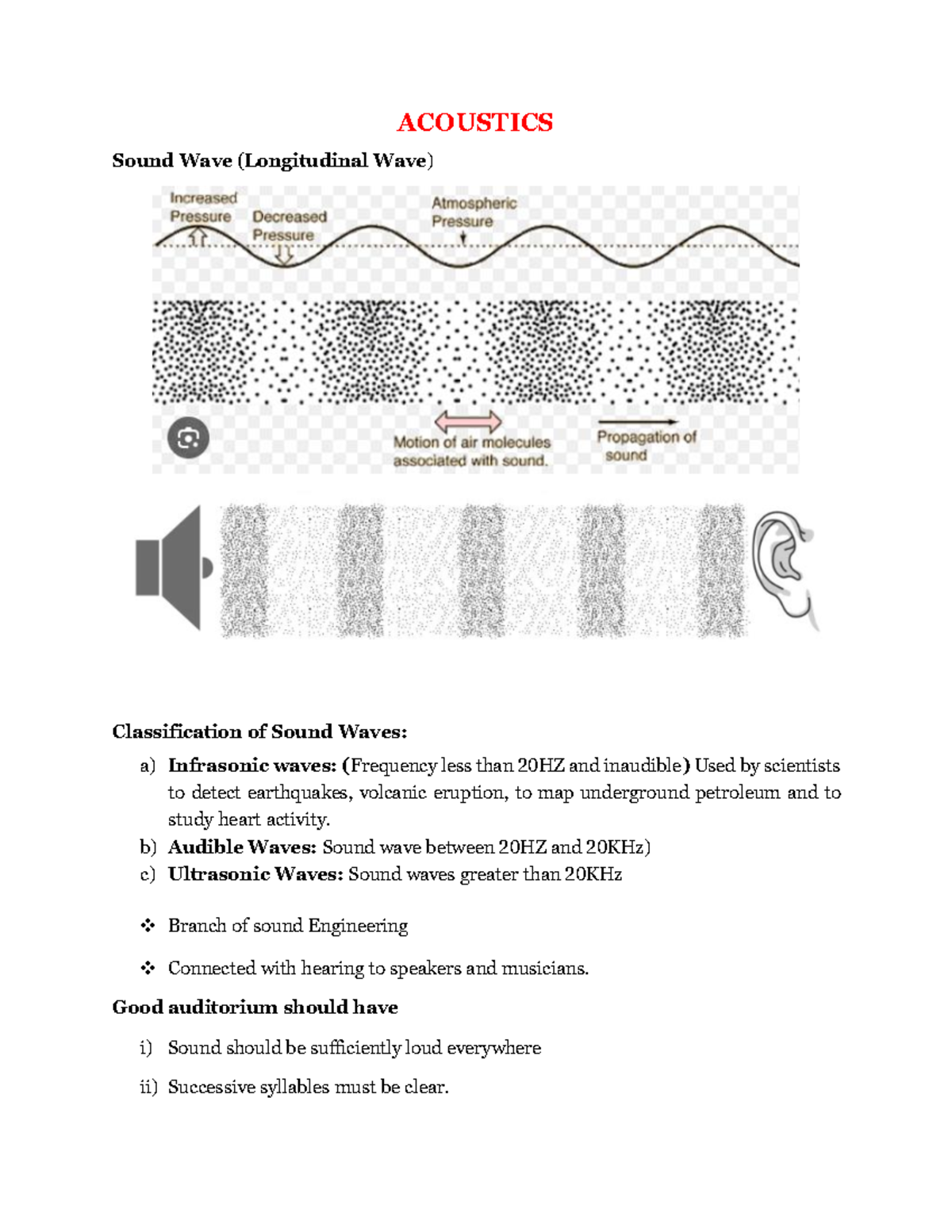 ACOUSTICS: Classification and Applications of Sound Waves - Studocu