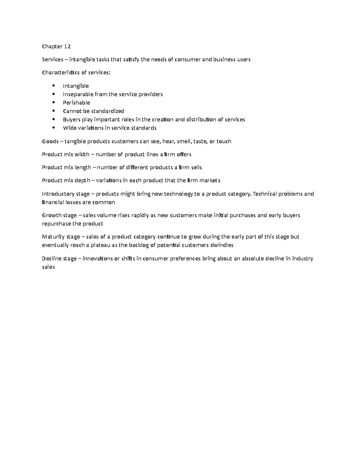 Chapter 12 - Lecture notes - Chapter 12 Services – intangible tasks ...