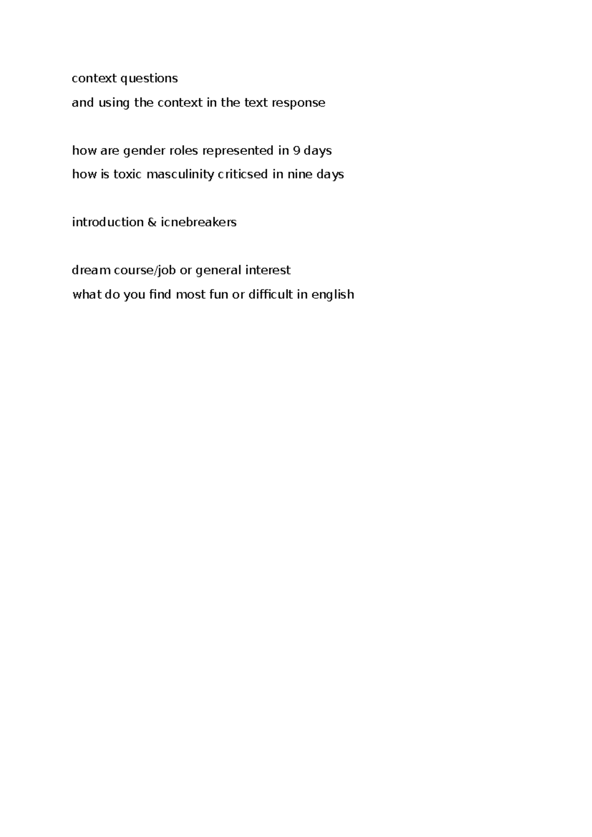Context questions - context questions and using the context in the text ...