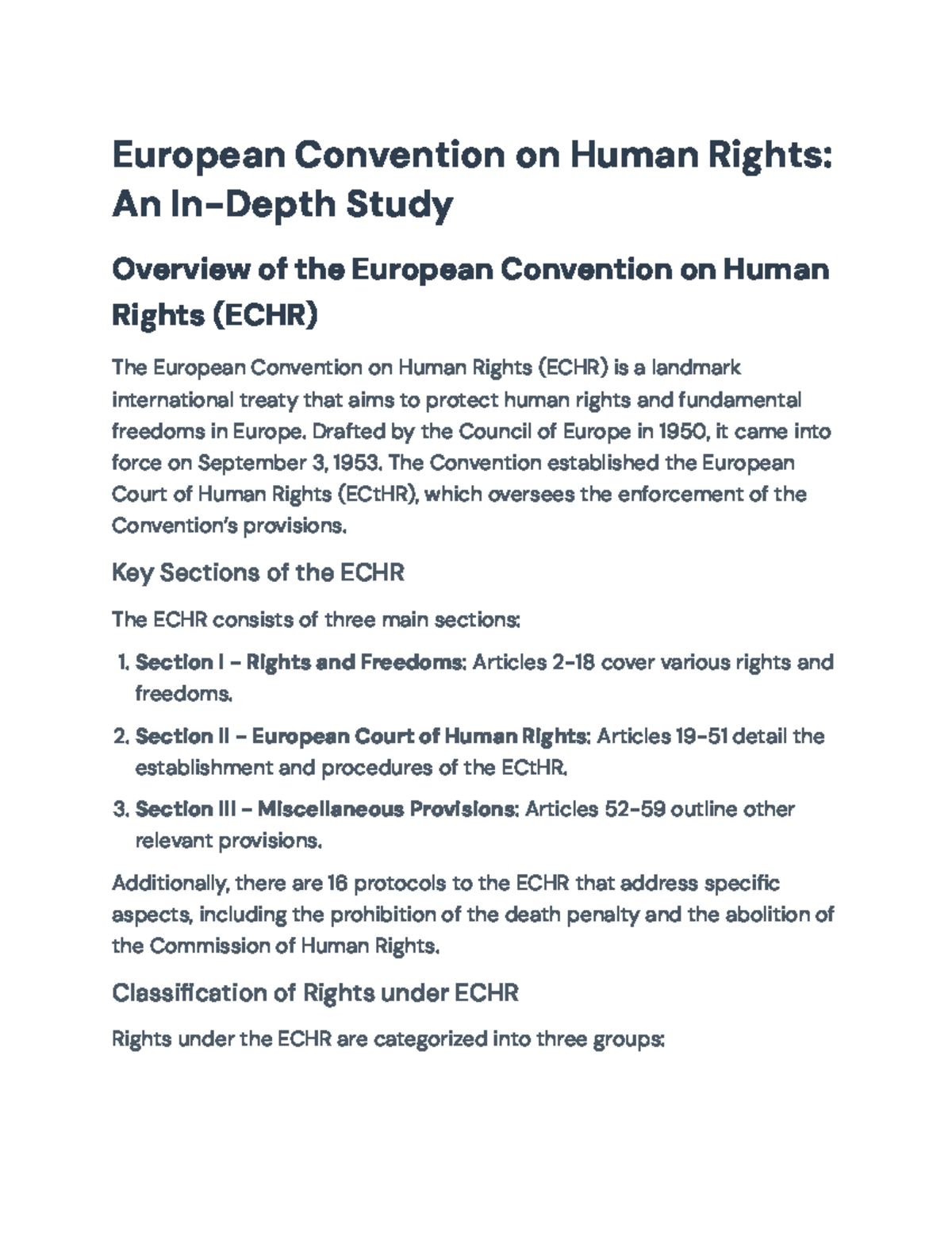 European Convention on Human Rights (ECHR): A Comprehensive Study ...